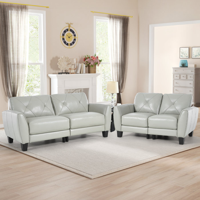 Wildon Home® Nayelys 2-Pieces Classic Luxury Genuine Leather Living Room Set with Solid Wood ...